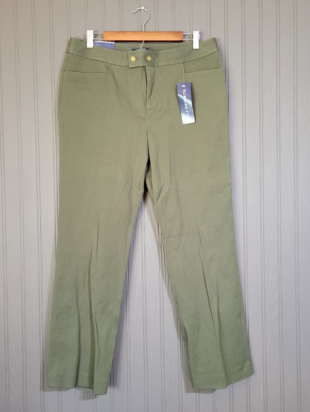 NWT Chaps Chino Pants Trouser Slimming Fit Straight Leg Petite Green Women's 12P